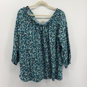 Style Co Floral Print Off The Shoulder Smocked Neck 3/4 Sleeve Top Women's Large